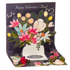 Valentine’s Day Card Pop-up Bouquet Flowers 4.5” x 4.5” I Love You! Pink NWT New